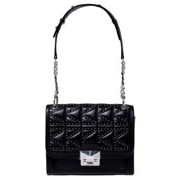Pre Owned Karl Lagerfeld Black Leather Small K/Kuilted Studs Top Handle Bag