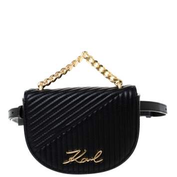Pre Owned Karl Lagerfeld Black Quilted Leather Belt Bag