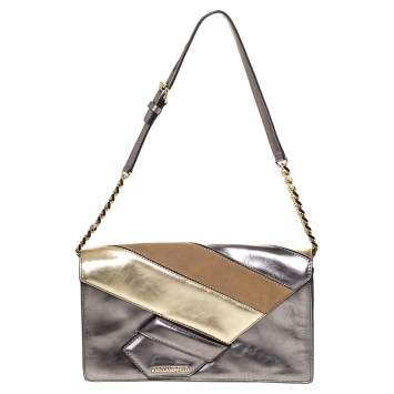 Pre Owned Karl Lagerfeld Metallic Leather and Suede Flap Shoulder Bag