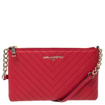 Pre Owned Karl Lagerfeld Red Leather Gigi Crossbody Bag