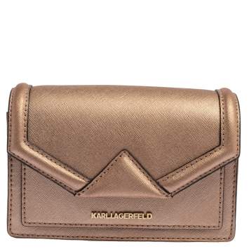 Pre Owned Karl Lagerfeld Metallic Rose Gold Leather Mini K/Klassic Crossbody Bag