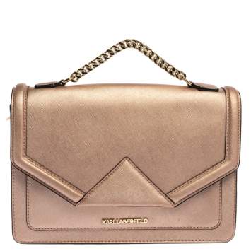 مملوكة مسبقًا Karl Lagerfeld Metallic Rose Gold Leather K/Klassik Shoulder Bag