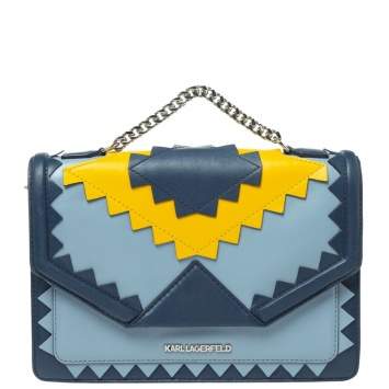 مملوكة مسبقًا Karl Lagerfeld Blue/Yellow Leather K/Klassik Zigzag Shoulder Bag