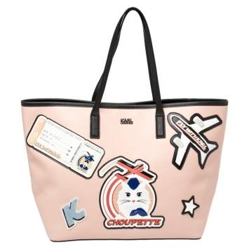 Pre Owned Karl Lagerfeld Pink/Black Leather K/jet Choupette Shopper Tote 