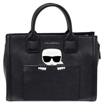 Pre Owned Karl Lagerfeld Black Saffiano Leather K/Ikonik Tote