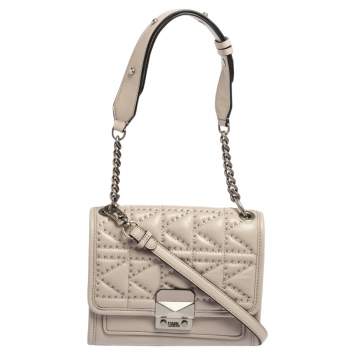Pre Owned Karl Lagerfeld Beige Leather K Kuilted Stud Shoulder Bag