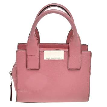 Pre Owned Karl Lagerfeld Pink Leather Top Zip Satchel