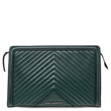 Pre Owned Karl Lagerfeld Green Quilted Leather Clutch