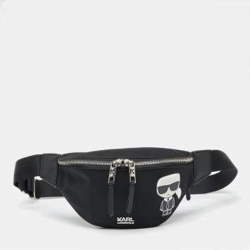Pre Owned Karl Lagerfeld Black Nylon Ikonik Logo Belt Bag