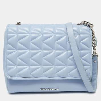 Pre Owned Karl Lagerfeld Light Blue Quilted Leather Shoulder Bag