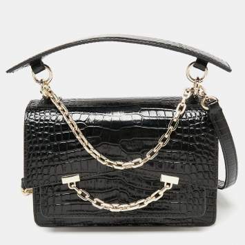 Pre Owned Karl Lagerfeld Black Croc Embossed K/Karl Seven Top Handle Bag