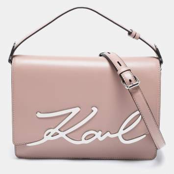 Pre Owned Karl Lagerfeld Pink Leather K/Signature Top Handle Bag