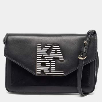 Pre Owned Karl Lagerfeld Black Leather Logo Envelope Flap Shoulder Bag