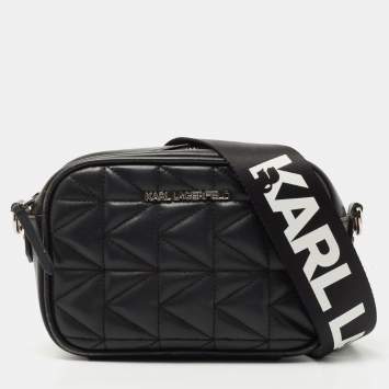 Pre Owned Karl Lagerfeld Black Leather K/Kuilted Camera Bag