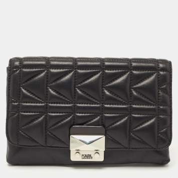 Pre Owned Karl Lagerfeld Black Quilted Leather Pushlock Flap Clutch
