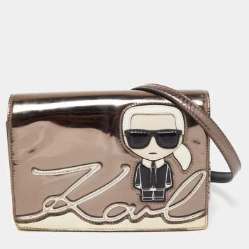 Pre Owned Karl Lagerfeld Metallic Patent and Leather K/IKONIK Shoulder Bag