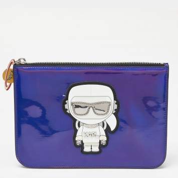 Pre Owned Karl Lagerfeld Indigo PVC K/ikonik Zip Pouch