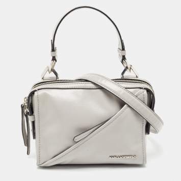 Pre Owned Karl Lagerfeld Grey Leather Front Zip Crossbody Bag