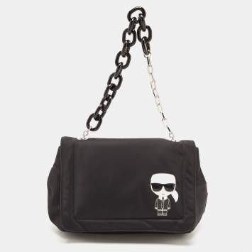 Pre Owned Karl Lagerfeld Black Nylon k/ikonik Chain Clutch