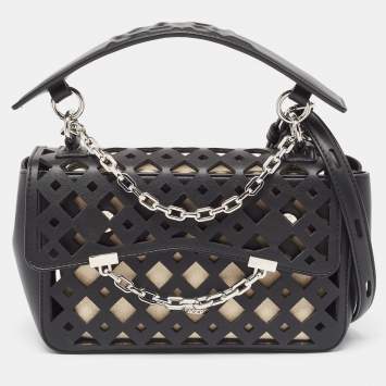 Pre Owned Karl Lagerfeld Black Laser Cut Leather K/Seven Shoulder Bag