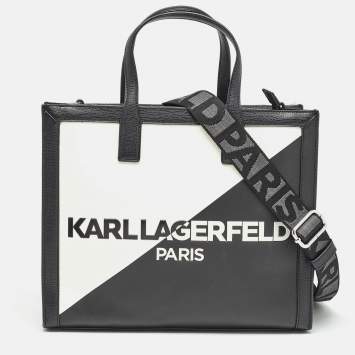 Pre Owned Karl Lagerfeld Black/White Faux Leather Nouveau Tote