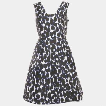 Pre Owned Kate Spade Blue Leopard Print Crepe Fit and Flare Dress S