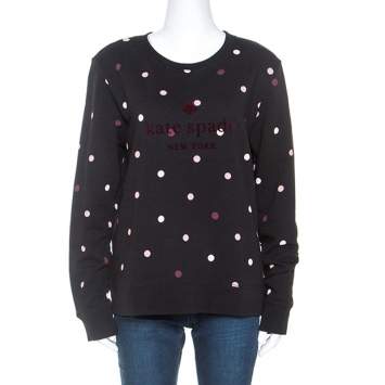 Pre Owned Kate Spade Black Jersey Bakery Dot Logo Sweatshirt M