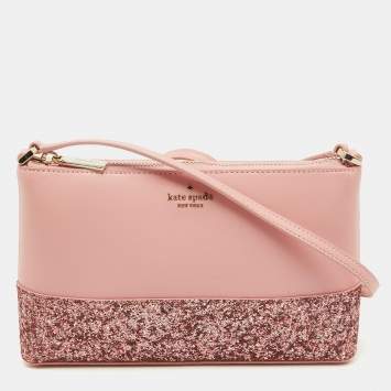 Pre Owned Kate Spade Pink Glitter and Leather Ramey Greta Court Crossbody Bag
