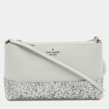 Pre Owned Kate Spade Grey Glitter and Leather Ramey Greta Court Crossbody Bag