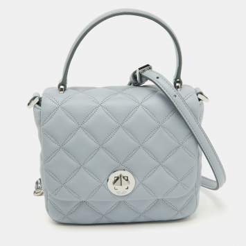 Pre Owned Kate Spade Light Blue Quilted Leather Natalia Square Top Handle Bag
