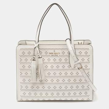 Pre Owned Kate Spade White Perforated Leather Rowe Tote