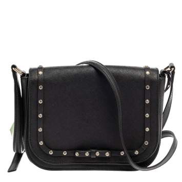 Pre Owned Kate Spade Black Leather Crystal Embellished Carsen Laurel Crossbody Bag