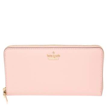 Pre Owned Kate Spade Baby Pink Leather Lacey Zip Around Wallet