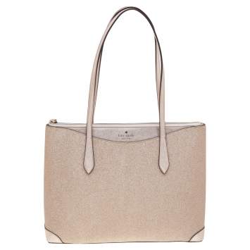 Pre Owned Kate Spade Metallic Rose Gold Leather And Shimmy Glitter Top Zip Tote