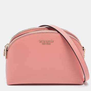 Pre Owned Kate Spade Pink Leather Spencer Small Double Zip Crossbody Bag