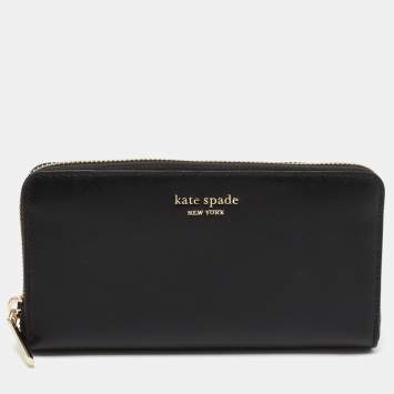 Pre Owned Kate Spade Black Leather Spencer Zip Around Wallet