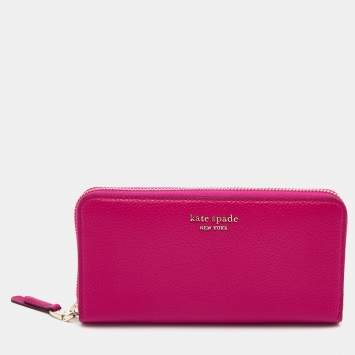 Pre Owned Kate Spade Pink Leather Zip Around Wallet