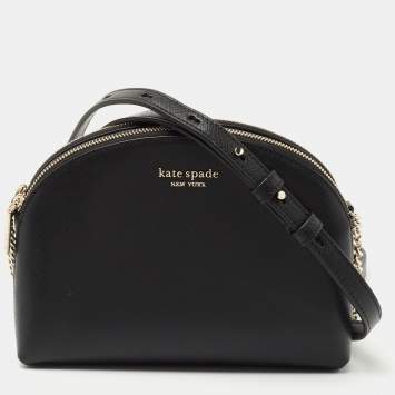 Pre Owned Kate Spade Black Leather Spencer Small Double Zip Crossbody Bag