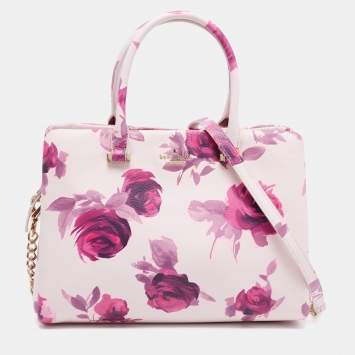 Pre Owned Kate Spade Pink Leather Emerson Place Roses Olivera Satchel