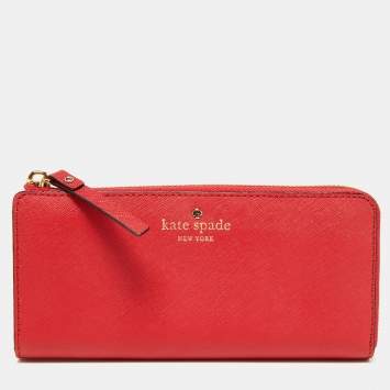 Pre Owned Kate Spade Red Leather Zip Around Wallet