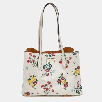 Pre Owned Kate Spade White Floral Print Coated Canvas Shopper Tote
