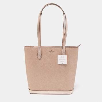 Pre Owned Kate Spade Rose Gold Glitter Fabric and Leather Tinsel Tote