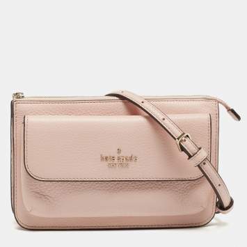 Pre Owned Kate Spade Rose Smoke Pebbled Leather Small Leila Crossbody Bag