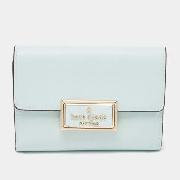 Pre Owned Kate Spade Light Blue Leather Reegan Trifold Wallet