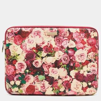 Pre Owned Kate Spade Pink Floral Print Leather Laptop Sleeve 