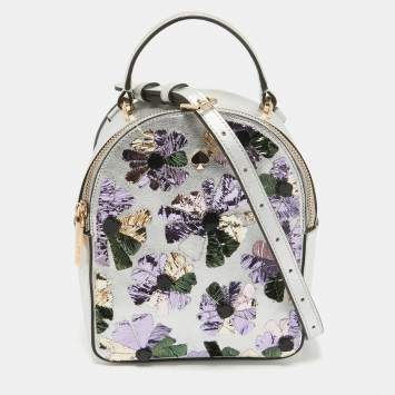 Pre Owned Kate Spade Silver Leather Mini Amelia Floral Convertible Backpack
