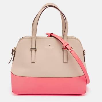 Pre Owned Kate Spade Beige/Neon Pink Leather Cedar Street Maise Satchel