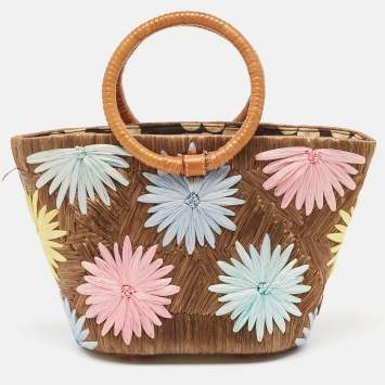 Pre Owned Kate Spade Multicolor Floral Straw Basket Tote