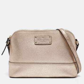 Pre Owned Kate Spade Gold Leather Wellesley Hanna Crossbody Bag