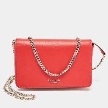 Pre Owned Kate Spade Red Leather New York Sylvie Chain Crossbody Bag